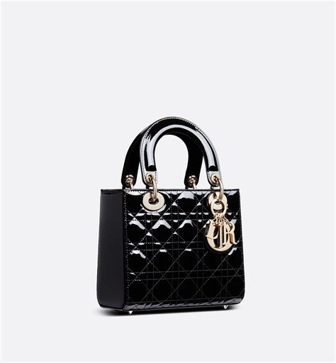 borsa lady dior nera vernice|Borsa piccola Lady Dior Pelle di vitello verniciata Cannage nera.